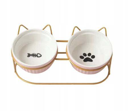 MISECZKI CERAMICZNE NA STOJAKU DLA PSA KOTA 2x 300ML PODWÓJNA DEKORACYJNE