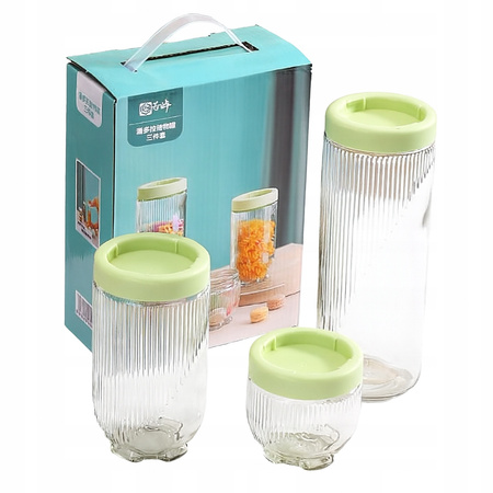 ZESTAW 3 POJEMNIKÓW SZKLANYCH Z PRZYKRYWKĄ POJEMNIKI SZKLANE 300/600/1000ml
