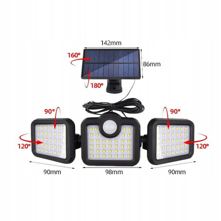 LAMPA SOLARNA OGRODOWA Z ODDZIELNYM PANELEM CZUJNIKAMI MOCNA 200W
