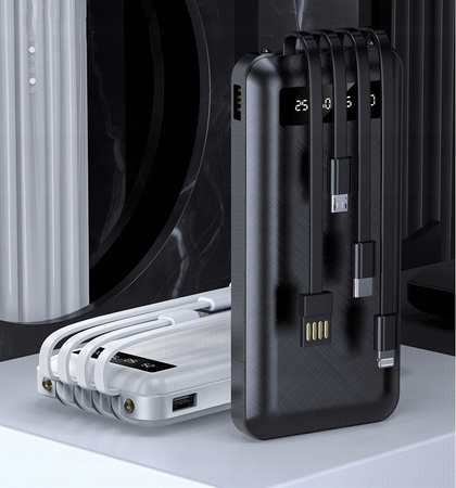 POWERBANK 20000 mAh USB + KABLE DO ŁADOWANIA USB TYP-C LIGHTNING MICRO-USB