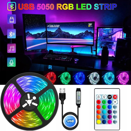 TAŚMA LED RGB USB 5050 5M WODOODPORNA 5V + PILOT