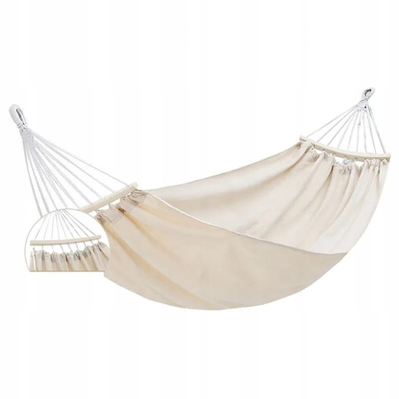 WIELKI HAMAK DWUOSOBOWY XXXL 260X150CM + PAŁĄK + LINKI WYGODNY KREMOWY