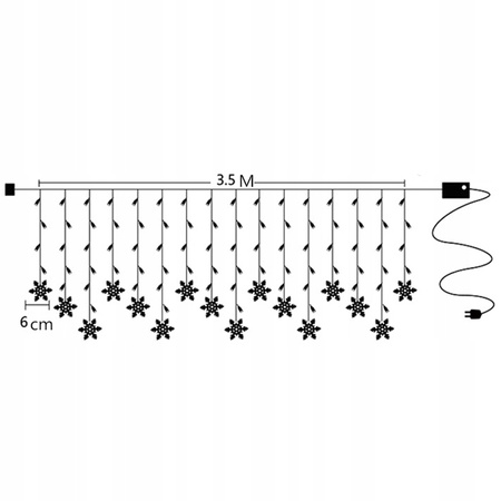 3,5M KURTYNA ŚWIETLNA ŚNIEŻYNKI LED LAMPKI ŚWIĄTECZNA GIRLANDA ZIMNA