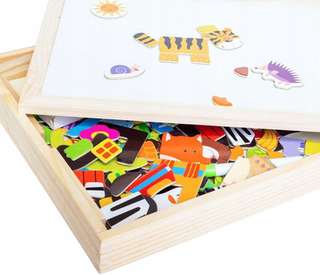 TABLICA DREWNIANA DLA DZIECI MAGNESY 130 SZTUK MARKER EDUKACYJNA