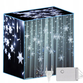 3,5M KURTYNA ŚWIETLNA ŚNIEŻYNKI LED LAMPKI ŚWIĄTECZNA GIRLANDA ZIMNA
