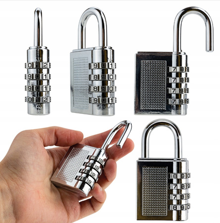 KŁÓDKA SZYFROWA SREBRNA NA SZYFR ZAMEK KOD ZMIENNY 4 CYFRY