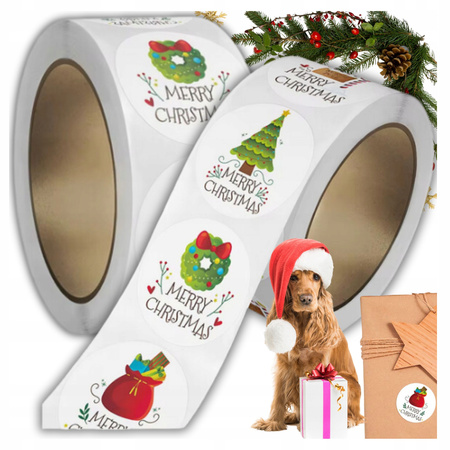 Naklejki Świąteczne Samoprzylepne na Prezenty Święta Ozdoby Mikołaj 500szt