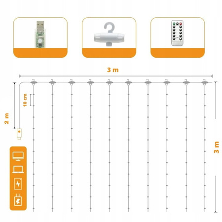 lampki led drucik kurtyna 300 led zewnetrzna wewnetrzna USB NA PRAD