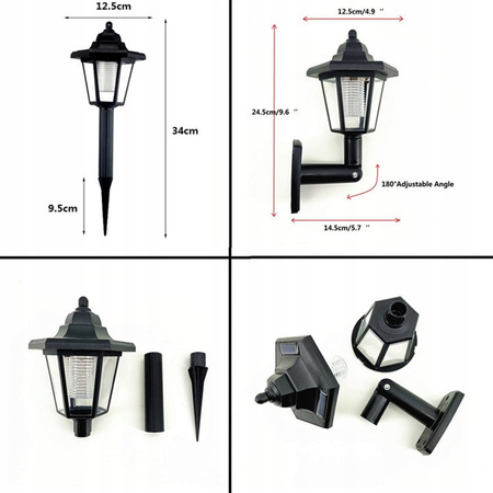 2 x LAMPA SOLARNA OGRODOWA ścienna/wbijana retro