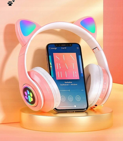 SŁUCHAWKI NAUSZNE LED KOCIE USZY IDEALNE NA PREZENT DLA DZIECKA DZIECI
