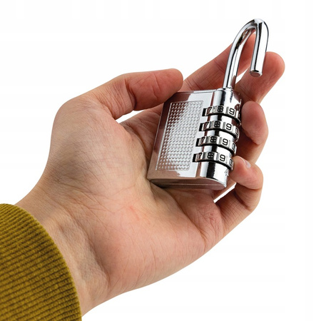 KŁÓDKA SZYFROWA SREBRNA NA SZYFR ZAMEK KOD ZMIENNY 4 CYFRY