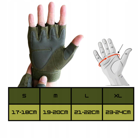 Rękawice Taktyczne Ochronne Usztywniane Ochrona kostek Bez palców r. XL