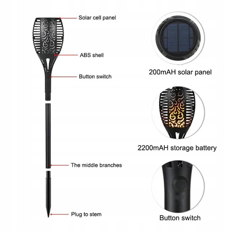Pochodnia Solarna Lampa LED Ogrodowa PŁOMIEŃ 78 CM