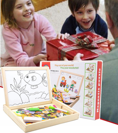 TABLICA DREWNIANA DLA DZIECI MAGNESY 130 SZTUK MARKER EDUKACYJNA