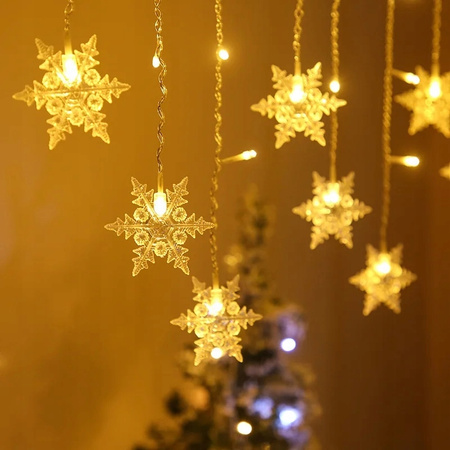 KURTYNA ŚWIETLNA LAMPKI ŚNIEŻYNKI 96 LED BIAŁY CIEPŁY GIRLANDA OKIENNA 3,5m