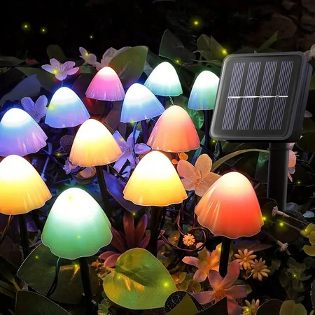 LAMPKI SOLARNE GRUNTOWE OGRODOWE WBIJANE GRZYBKI 5M 10 LED RGB