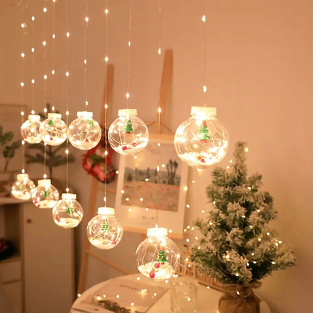 GIRLANDA KURTYNA ŚWIĄTECZNA NA OKNO KULE BOMBKI MIKOŁAJ ŚWIĘTA 3M + PILOT