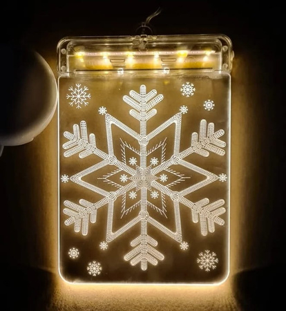 WITRAŻ led ŚWIĄTECZNY 3d na okno ozdoba lampki świąteczne ŚNIEŻYNKA OZDOBA