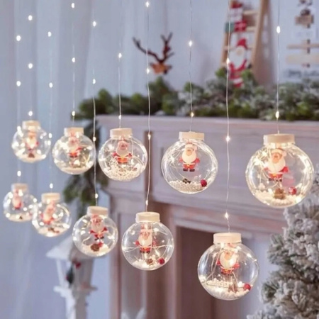 GIRLANDA KURTYNA ŚWIĄTECZNA NA OKNO KULE BOMBKI MIKOŁAJ ŚWIĘTA 3M + PILOT