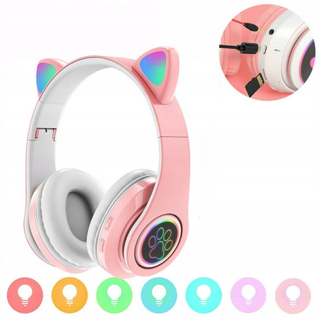 SŁUCHAWKI NAUSZNE LED KOCIE USZY IDEALNE NA PREZENT DLA DZIECKA DZIECI