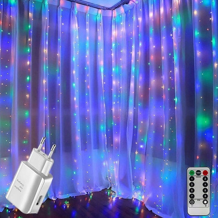 KURTYNA ŚWIETLNA LED 300 LAMPKI WISZĄCE NA USB 3x3M NA ZEWNĄTRZ I WEWNĄTRZ
