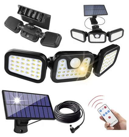 LAMPA SOLARNA OGRODOWA Z ODDZIELNYM PANELEM CZUJNIKAMI MOCNA 200W