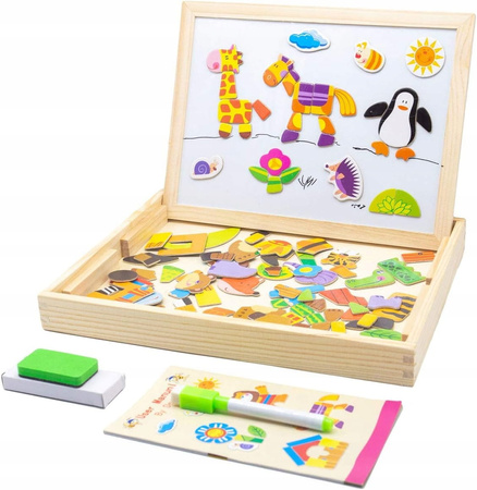 TABLICA DREWNIANA DLA DZIECI MAGNESY 130 SZTUK MARKER EDUKACYJNA