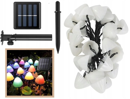 LAMPKI SOLARNE GRUNTOWE OGRODOWE WBIJANE GRZYBKI 5M 10 LED RGB