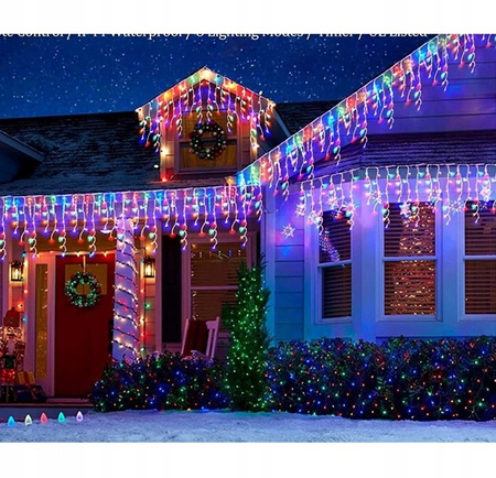 KURTYNA ŚWIETLNA 11M SOPLE 300 LED MULTI + FLASH sople hermetyczny kabel