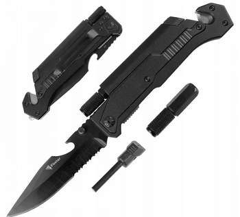 NÓŻ z LATARKĄ SKŁADANY TAKTYCZNY 22CM STAL NIERDZEWNA + POKROWIEC KRZESIWO