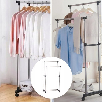 WIESZAK NA UBRANIA PODWÓJNY STOJĄCY NA KÓŁKACH DO GARDEROBY SYPIALNI