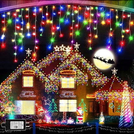 KURTYNA ŚWIETLNA 11M SOPLE 300 LED MULTI + FLASH sople hermetyczny kabel