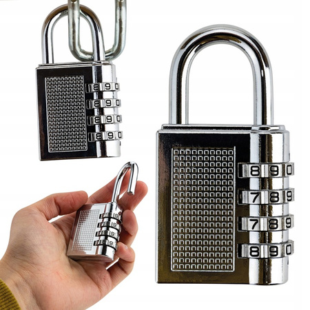 KŁÓDKA SZYFROWA SREBRNA NA SZYFR ZAMEK KOD ZMIENNY 4 CYFRY