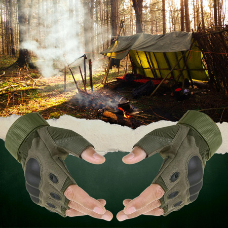 Rękawice Taktyczne Ochronne Usztywniane Ochrona kostek Bez palców r. XL