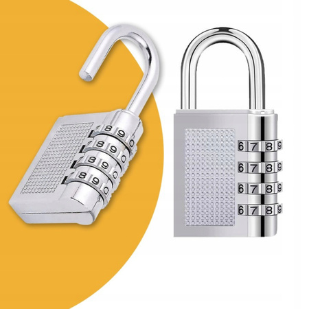 KŁÓDKA SZYFROWA SREBRNA NA SZYFR ZAMEK KOD ZMIENNY 4 CYFRY