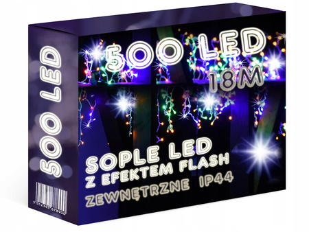 KURTYNA ŚWIETLNA 17M SOPLE 500 LED MULTI + FLASH SOPLE HERMETYCZNY KABEL