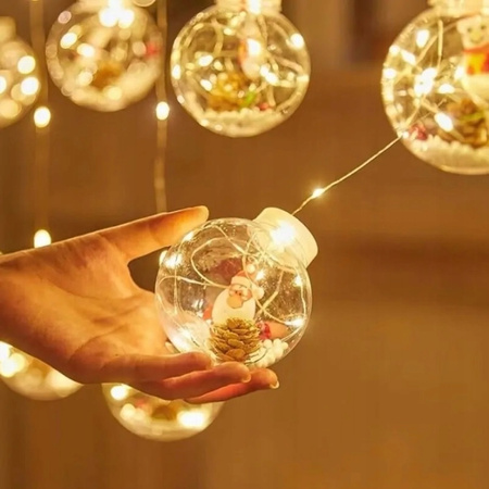 GIRLANDA KURTYNA ŚWIĄTECZNA NA OKNO KULE BOMBKI MIKOŁAJ ŚWIĘTA 3M + PILOT