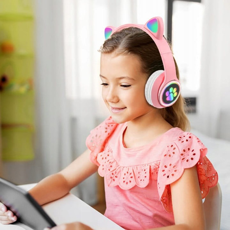 SŁUCHAWKI NAUSZNE LED KOCIE USZY IDEALNE NA PREZENT DLA DZIECKA DZIECI