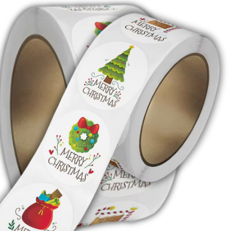 Naklejki Świąteczne Samoprzylepne na Prezenty Święta Ozdoby Mikołaj 500szt