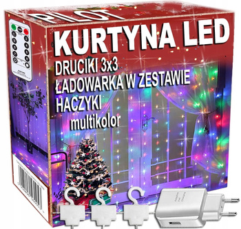 KURTYNA ŚWIETLNA LED 300 LAMPKI WISZĄCE NA USB 3x3M NA ZEWNĄTRZ I WEWNĄTRZ