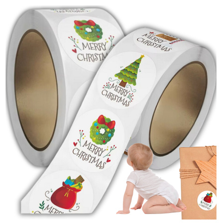 Naklejki Świąteczne Samoprzylepne na Prezenty Święta Ozdoby Mikołaj 500szt