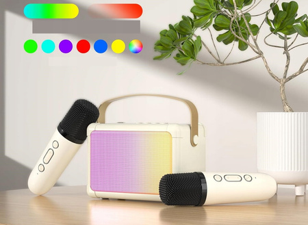 PRZENOSNY GŁOŚNIK BLUETOOH KARAOKE + 2 MIKOROFONY PANEL LED PODŚWIETLENIE