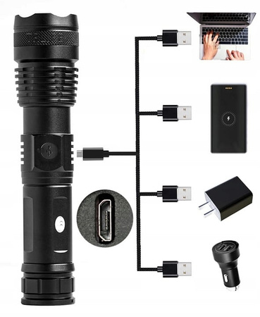 NAJMOCNIEJSZA LATARKA LED WĘDKARSKA ZOOM 5000LM XHP50 taktyczna wojskowa