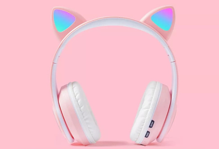 SŁUCHAWKI NAUSZNE LED KOCIE USZY IDEALNE NA PREZENT DLA DZIECKA DZIECI