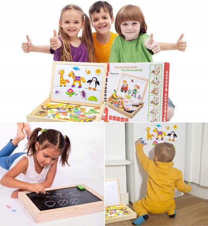 TABLICA DREWNIANA DLA DZIECI MAGNESY 130 SZTUK MARKER EDUKACYJNA