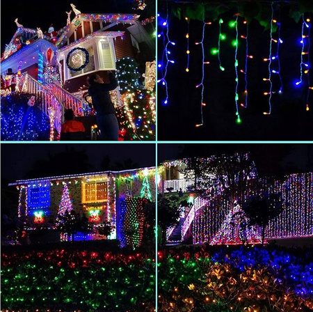 KURTYNA ŚWIETLNA 11M SOPLE 300 LED MULTI + FLASH sople hermetyczny kabel