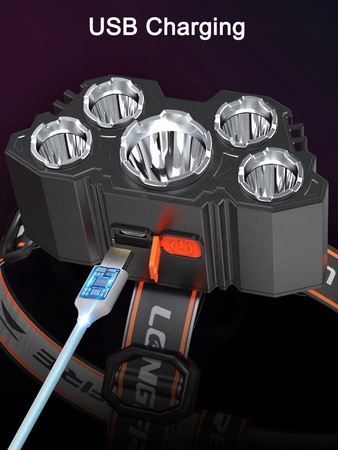 LATARKA CZOŁOWA WODOODPORNA LED USB na AKUMULATOR