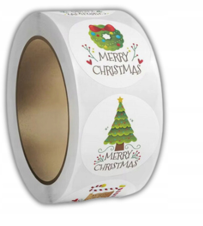 Naklejki Świąteczne Samoprzylepne na Prezenty Święta Ozdoby Mikołaj 500szt