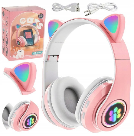 SŁUCHAWKI NAUSZNE LED KOCIE USZY IDEALNE NA PREZENT DLA DZIECKA DZIECI