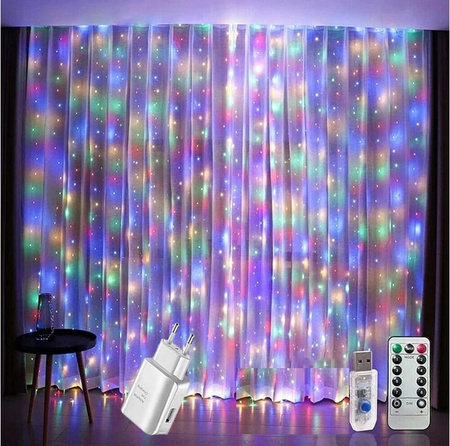 KURTYNA ŚWIETLNA LED 300 LAMPKI WISZĄCE NA USB 3x3M NA ZEWNĄTRZ I WEWNĄTRZ